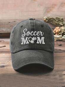 1入刺繡SOCCER MOM心形足球洗水棉棒球帽，戶外透氣太陽帽，適用於春/秋季旅遊/海灘度假，男式防曬帽，Y2K風青少年帽 - 字母 - 查看 1