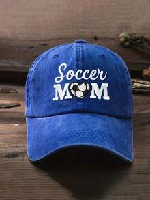 1入刺繡SOCCER MOM心形足球洗水棉棒球帽，戶外透氣太陽帽，適用於春/秋季旅遊/海灘度假，男式防曬帽，Y2K風青少年帽 - 字母 - 查看 6