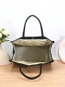 2入組黑色字母手提袋，簡約大容量手提袋，輕盈透氣且耐用，適用於各種場景，無論是日常通勤，街頭漫步，還是近郊露營，野餐聚會，獨特印花設計，讓您成為旅途中的美麗風景 - 黑色 - 查看 4