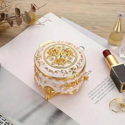 1PC Elegant Vintage Round Jewellery Box For Stylish Storage Of Earrings And Necklaces, Perfect Graduation Gift For Girlfriends And Female Family Members, Shining And Fashionable Design, Ideal For Back To School, Thanksgiving, Christmas, And New Year Celebrations, A Top Choice For Thoughtful Gifting And Special Occasions,Room Decor