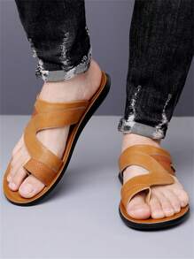 2024 Plus Size Men's Fashionable Casual Slide Sandals, Summer New Arrival, Outdoor & Versatile With Soft Non-Slip Sole - Brown - View 7