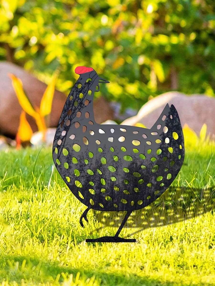 1pc Iron Animal Silhouette For Garden Art Chicken Shadow Metal Statue ...