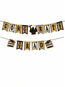 Banner de 16 piezas 'CONGRATS GRAD', decoración de ceremonia de graduación de fiesta de felicitación - Multicolor - Ver 1