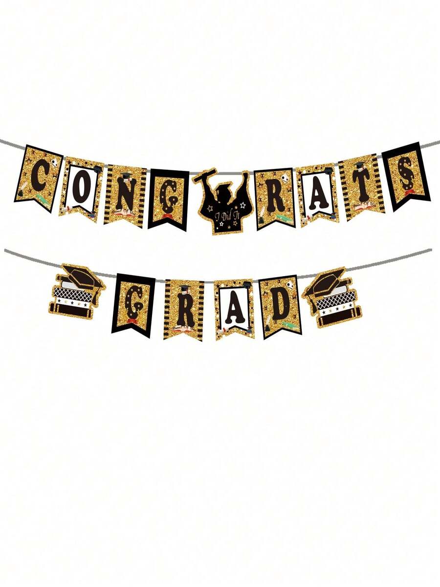 Banner de 16 piezas 'CONGRATS GRAD', decoración de ceremonia de graduación de fiesta de felicitación - Multicolor - Ver 1