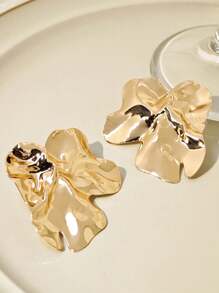 1pair Geometric Gold Statement Earrings Exaggerated Large Fashion Earrings Asymmetric Minimalist Large Earrings For Girls Women