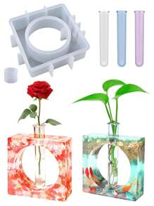 Hydroponische Bonsai Pflanzen Wachstumscontainer, Quadratische Form, DIY Desktop Anpflanzstation, aus Acryl Probengefäßen, Epoxidharzvasen- und Silikonformen, geeignet für Zuhause und Büro Dekoration