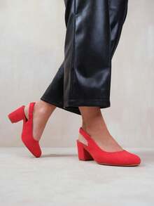 Where’s That From EDITH WIDE FIT BLOCK HEEL SLINGBACK SHOES - Red Suede - View 1