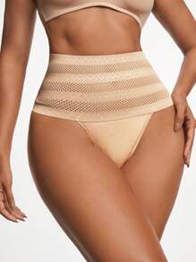 1pc Sports Shaping G-String, Fashionable Sexy High-Waist Shaping Thong Panty, Seamless Shapewear Slimming Shorts, Breathable Lifting Waist Shaping Shorts - Apricot - View 2