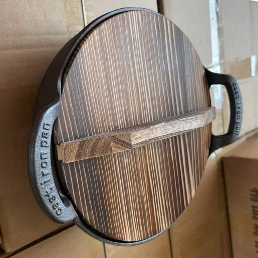 Nồi gang Yuanbao có nắp, chảo rán hầm dày, không tráng, nồi súp cổ điển, tương thích với bếp từ, sử dụng tại nhà để luộc hải sản
