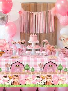 1Pc Farm Animals Plastic Tablecloth Table Cover Birthday Wedding Gender Revealing Party Table Decor Home Decor, Birthday Party Decor, Back To School Valentine Day