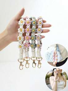 1入櫻花女士手提包飾品，編織花朵手機繩，鑰匙扣女士手腕帶，編織鑰匙吊飾 - 彩色 - 查看 2