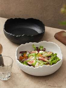 1pc Asymmetrical Ceramic Deep Plate, Salad Plate, Matte Finish Cold Dish Plate, Fruit Salad Bowl, Creative Western Dining Plate, Snack Plate, Suitable For Home Daily Tableware, Party Gathering Plate, Dessert Plate, Gift, Holiday Decor