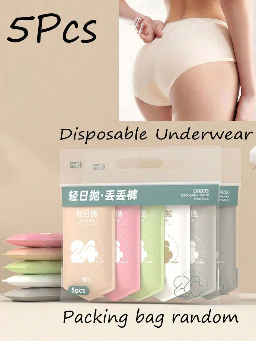 5pcs/Set Plain Morandi Color Series Disposable Women's Underwear Comfortable And Hygienic High-Waisted Disposable Panties For Women - Perfect For Travel And Business Trips,For Travel Outdoor Trips, Menstrual Periods, And Postpartum Care