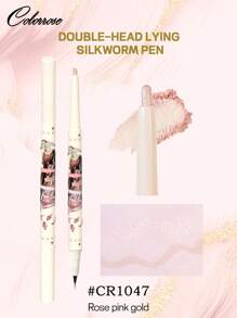 COLORROSE 1 pièce Crayon double tête Highlighter sous les yeux + Ombre, Crayon + Crayon liquide, Crayon ver à soie, Type crème scintillante, Éclaircissant sous les yeux, Eyeliner pailleté et Crayon pour poches oculaires, Résistant aux bavures, Longue tenue, Maquillage quotidien, 600mg+200mg - CR1047 - Voir 10