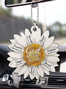 1pc White Daisy 2D Flat Car Rear View Mirror Accessories Tree Ornament Decoration Hanging Charm Interior Rearview Pendant Decor Gift,Home Decor ,Room Decor,Wall Decor - White - View 1