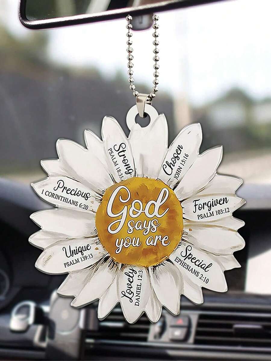 1pc White Daisy 2D Flat Car Rear View Mirror Accessories Tree Ornament Decoration Hanging Charm Interior Rearview Pendant Decor Gift,Home Decor ,Room Decor,Wall Decor - White - View 1