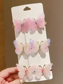 6件組蝴蝶水鑽漸層色髮夾，女童髮飾套裝 - 彩色 - 查看 12