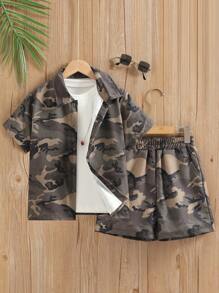 Conjunto de ropa de camuflaje para niños y niñas, uniforme de entrenamiento militar de manga corta para estudiantes de primaria, ropa de verano de las fuerzas especiales para representaciones - Negro - Ver 1