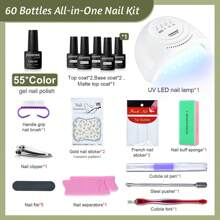 JODSONE 60 PCS Gel Nail Polish Kit With U V Light 55 Colors No Wipe Beautiful Colors Nail Gel Polish Base Top Coat Manicure Gifts For Salon And At Home - 60KIT 06 - View 4