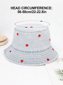 1 pieza Sombrero de cubo bordado para niños, de moda, casual, con protección solar y efecto desgastado, adecuado para actividades al aire libre y uso diario. - Celeste - Ver 4