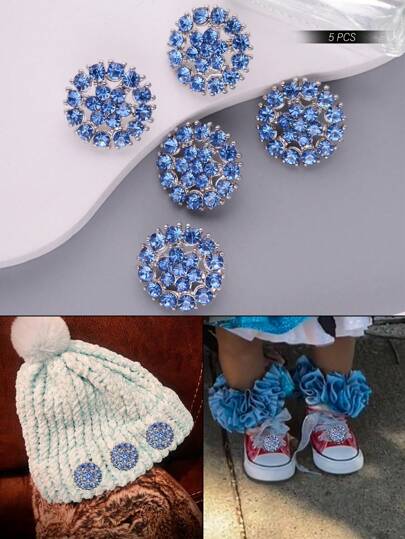5pcs/Pack Hollow Flower Rhinestone Metal Buttons, Versatile Decoration For Women's Coats, Sweaters, Shirts, Hats, And Shoes