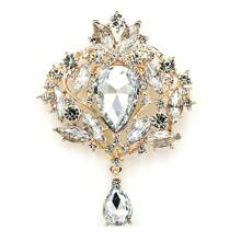 Luxury Big Glass And Rhinestone Crystal Teardrop Brooch Prom Party Gifts