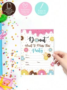 Donut  Birthday Party Invitation, Donut Theme Invite Cards , Fill In Style Invite Cards , Birthday Party Supplies,For Painting And Personalizing - Multicolor - View 1