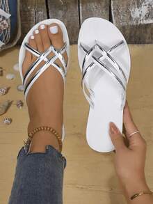 2024女款夏季拖鞋，時尚高跟海灘鞋，楔型跟套式翻頁拖鞋，多功能且舒適 - 米色 - 查看 5