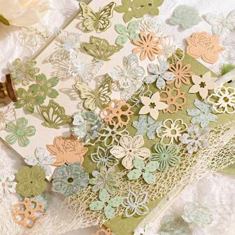 1包復古中空花紋基礎紙張剪貼簿雜誌規劃剪貼裝飾DIY手工藝材料套裝，每包50張