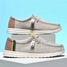 Men's Casual Canvas Loafers, Breathable Slip-On Shoes With Flat And Non-Slip Soles, Walking Shoes - Khaki - View 2