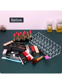 1 pz organizador acrílico para maquillaje, labial, brochas, cosméticos, transparente. - Blanco - Ver 2