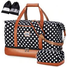 Lekesky Large Travel Duffel Bag With Shoe Compartment And Toiletry Bag - 50l Foldable Weekend Overnight Bags, The Holdall Bag For Women (Dot,51 * 28.5 * 33cm)
