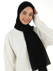 1 件 Abaya 配饰女士纯色雪纺头巾围巾，简约时尚头巾配饰女士面纱服装 - 黑色 - 查看 3