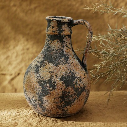 1pc rústico pintado à mão ferro vermelho e preto vaso de cerâmica, adequado para mesa, sala de estar, entrada melhores presentes