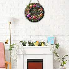 1 sztuka, znak powitalny z kwiatami, okrągły drewniany znak, dekoracja centralna z bujną girlandą kwiatów, błogosławieństwo na dzień matki, znak letni, dekoracja ścienna do domu wiejskiego, dekoracja ganku, idealny prezent dla pań, materiały ze sztucznego drewna., wystrój domu, wystrój pokoju, wystrój ścienny - Wielokolorowe - Zobacz 6