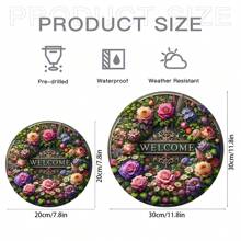 1 sztuka, znak powitalny z kwiatami, okrągły drewniany znak, dekoracja centralna z bujną girlandą kwiatów, błogosławieństwo na dzień matki, znak letni, dekoracja ścienna do domu wiejskiego, dekoracja ganku, idealny prezent dla pań, materiały ze sztucznego drewna., wystrój domu, wystrój pokoju, wystrój ścienny - Wielokolorowe - Zobacz 3