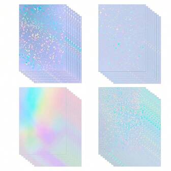 20/40pcs Holographic Stickers, Transparent Vinyl Self-Adhesive Waterproof Rainbow Holographic Film, A4 Size, 4 Assorted Styles Starry Rainbow Glitter Glass