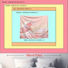 1pc Polyester Fabric Wave Printed Tapestry, Suitable For Living Room, Bedroom, Office Wall Decoration, Home Party Decoration, Rectangular Decoration Cloth With Hanging Feeling For Kitchen Wall, Comes With 3 Wall Nails And 2 Clips As Gifts, Flag For Room, Room Decor, Tapestry, Wall Art ,Room Stuffs, Flags For Room, Home Decor, Tapestri, Wall Tapestry, Pink Tapestry