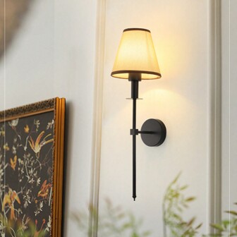 Apliques de pared con soporte E27/E26, lámparas de pared de estilo retro industrial, apliques de luz de pared para tocador de baño con pantalla de tela blanca, adecuado para dormitorio, sala de estar, pasillo y cocina