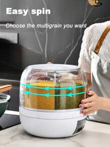 Rice Bucket Divided Into Compartments, Rotating Five Grains And Miscellaneous Grains, Multi Compartment Storage Box, Household Insect Proof And Moisture-Proof Sealed Rice Storage Box, Rice Cylinder, Plastic, 6 Compartments - White - View 10