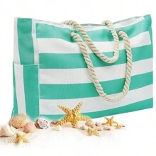 Women's Large Beach Tote Bag With Zipper, Waterproof & Sandproof For Swimming Pool And Beach, Random Pattern - Lime Green - View 6