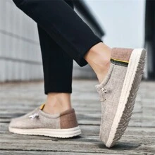 Men's Casual Canvas Loafers, Breathable Slip-On Shoes With Flat And Non-Slip Soles, Walking Shoes - Khaki - View 6