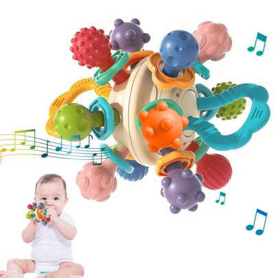 Baby Sensory Teething Toys - Baby Teethers Montessori Toys - Gifts For Infant Newborn Boys Girls 0 3 6 9 12 18 Months 1 One Year Old - Baby Rattle Chew Toys - Toddler Educational Learning Toys- Accessory Colours Are Random