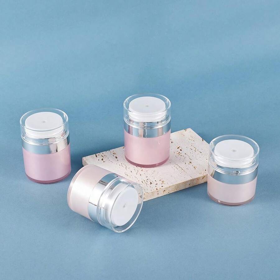 2pcs 15/30ml Pink Airless Pump Jar,Empty Acrylic Vacuum Jar Portable Travel Face Cream Lotion Sample Cosmetic Container Pot For Makeup, Essence, Moisturizer, Eye Cream - Pink - View 1