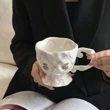 1个创意手绘可爱小熊陶瓷马克杯，带蝴蝶结 - 个性化釉下彩家用咖啡杯/冰茶杯 - 理想的圣诞礼物和送给女朋友的礼物 - 节日礼盒纪念品，返校礼物 - 白色 - 查看 9