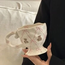 1个创意手绘可爱小熊陶瓷马克杯，带蝴蝶结 - 个性化釉下彩家用咖啡杯/冰茶杯 - 理想的圣诞礼物和送给女朋友的礼物 - 节日礼盒纪念品，返校礼物 - 白色 - 查看 4