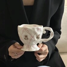 1个创意手绘可爱小熊陶瓷马克杯，带蝴蝶结 - 个性化釉下彩家用咖啡杯/冰茶杯 - 理想的圣诞礼物和送给女朋友的礼物 - 节日礼盒纪念品，返校礼物 - 白色 - 查看 7