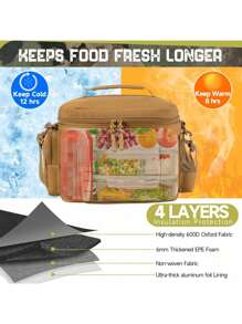 13L Men's Tactical Lunch Bag Heavy Duty Durable Lunch Box Insulated Cooler Adult Meal Insulated Bag For Office, Picnic Camping, Outdoor Activities Strap MOLLE Webbing - Khaki - View 5