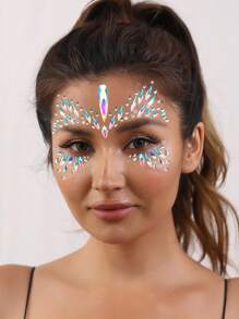 1pc Colorful Rhinestone Face Sticker For Makeup Party Music Festival, Waterproof And Long Lasting, Realistic Self-Adhesive Gemstone Decor For Eyes And Face