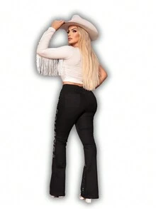 Women Jeans - 黑色 - 查看 4